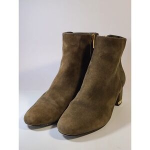 Michael Kors Women's 9.5M Suede Brown Gold Trim Block Heel Ankle Booties Boots